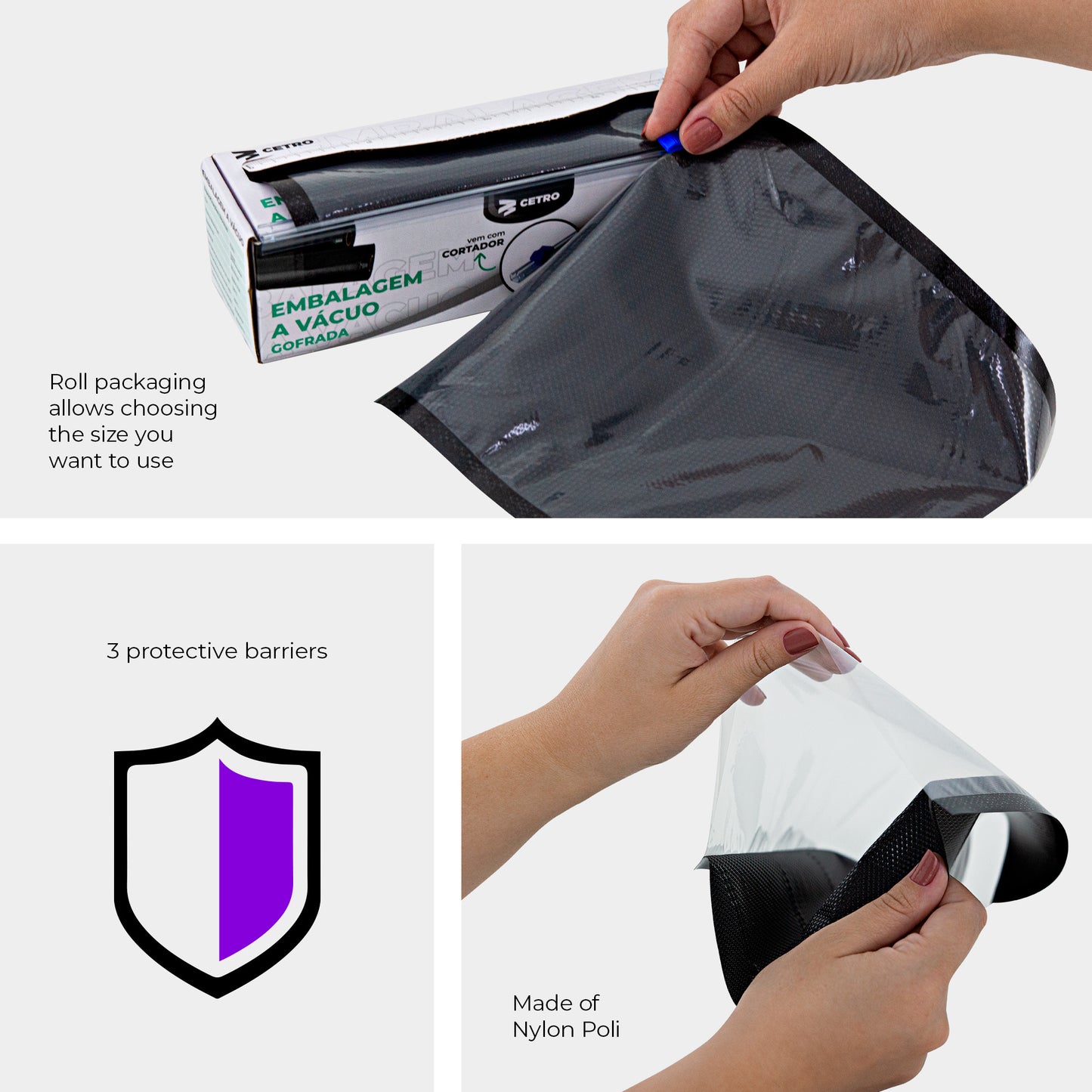 Cetro Structured Vacuum Seal Roll 7.9 x 200 inches – Black – Cutter Box