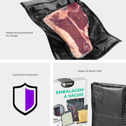 Cetro Structured Vacuum Bag 9.8 x 12 inches – 100 Black Pre-cut bags