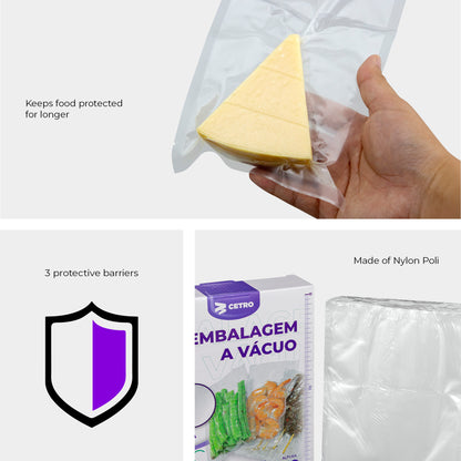 Cetro Structured Vacuum Bag 7.9 x 9.8 inches – 100 Transparent Pre-cut bags