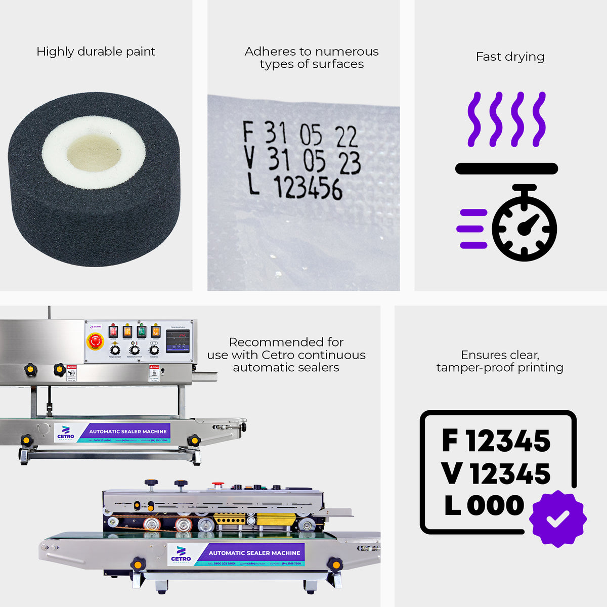 Black Solid Ink for Date Printers of Automatic Sealer Machines